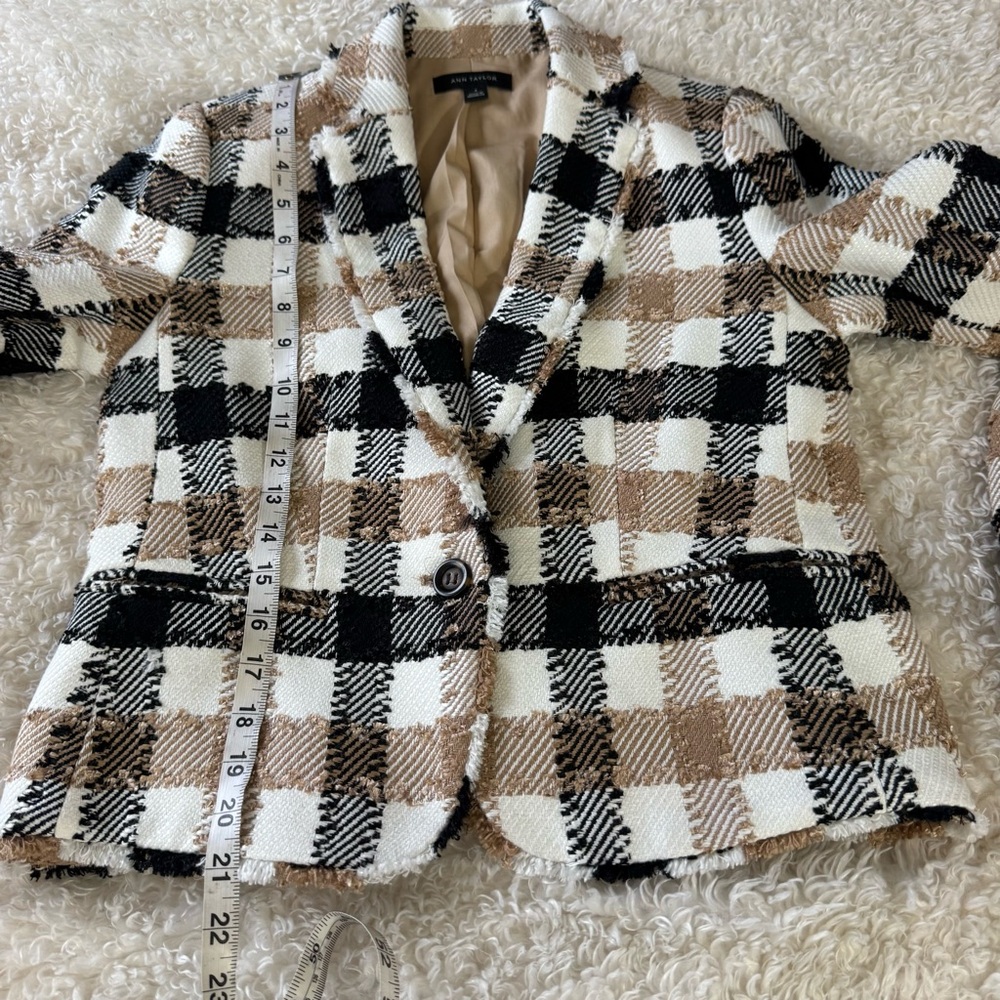 Ann Taylor The Newbury Blazer in Check Tweed Brown Black patterned blazer Size 4 - Picture 7 of 13